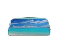 LHBWCVN White Beach Tropical sea Pencil Case Large Capacity Pencil Pouch Aesthetic Pen Bag Leather Makeup Bag for Women Men Travel Toiletry Bags Zipper Cosmetic Bag Wide-open Coin Pouch Purse, Gold