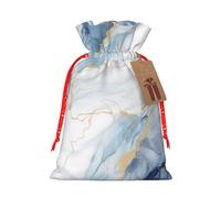LHBWCVN White Blue Marble Christmas Drawstring Gift Bags with Tags, Xmas Gift Bags with Red Christmas Ribbon, Reusable Gift Wrapping Bag Fabric Goody Gift Sacks for Party Presents Decorations