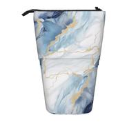 LHBWCVN White Blue Marble Cosmetics Bag Standing Pencil Case Telescopic Pencil Bag Portable Pencil Holder Cute Stand up Pencil Pouch for Women Men Travel Coin Pouch Purse