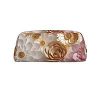 LHBWCVN White Gold Flowers Pencil Case Large Capacity Pencil Pouch Aesthetic Pen Bag Leather Makeup Bag for Women Men Travel Toiletry Bags Zipper Cosmetic Bag Wide-open Coin Pouch Purse, Silver, One