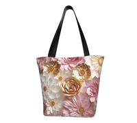 LHBWCVN White Gold Flowers Tote Bag for Women Top-Handle Purse Large Shoulder Hobo Bags Casual Handbags Aesthetic Shopping Bag Reusable Grocery Bags Zipper