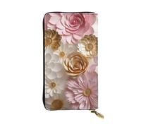 Lhbwcvn White Gold Flowers Wallet For Women Men Clutch Rfid Blocking Leather Wallets Large Capacity Purse Credit Card Holder Money Case With Zipper Phone Holder Long Travel Purse, Black, One Size