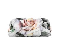 LHBWCVN White Watercolor Floral Rose Pencil Case Large Capacity Pencil Pouch Aesthetic Pen Bag Leather Makeup Bag for Women Men Travel Toiletry Bags Zipper Cosmetic Bag Wide-open Coin Pouch Purse