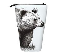 LHBWCVN Wildlife Hand Drawn Bear Animal Cosmetics Bag Standing Pencil Case Telescopic Pencil Bag Portable Pencil Holder Cute Stand up Pencil Pouch for Women Men Travel Coin Pouch Purse