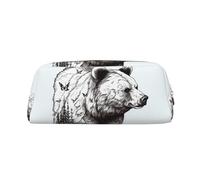LHBWCVN Wildlife Hand Drawn Bear Animal Pencil Case Large Capacity Pencil Pouch Aesthetic Pen Bag Leather Makeup Bag for Women Men Travel Toiletry Bags Zipper Cosmetic Bag Wide-open Coin Pouch Purse