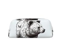 LHBWCVN Wildlife Hand Drawn Bear Animal Pencil Case Large Capacity Pencil Pouch Aesthetic Pen Bag Leather Makeup Bag for Women Men Travel Toiletry Bags Zipper Cosmetic Bag Wide-open Coin Pouch Purse