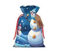 LHBWCVN Winter Snowman Christmas Drawstring Gift Bags with Tags, Xmas Gift Bags with Red Christmas Ribbon, Reusable Gift Wrapping Bag Fabric Goody Gift Sacks for Party Presents Decorations