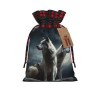 LHBWCVN wolf at night Christmas Drawstring Gift Bags with Tags, Buffalo Plaid Xmas Gift Bags Reusable Gift Wrapping Bag Christmas Fabric Goody Gift Sacks for Party Presents Decorations