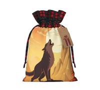 LHBWCVN Wolf Christmas Drawstring Gift Bags with Tags, Buffalo Plaid Xmas Gift Bags Reusable Gift Wrapping Bag Christmas Fabric Goody Gift Sacks for Party Presents Decorations