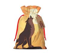 LHBWCVN - Wolf Drawstring Christmas Gift Bags with Tags, Christmas Gift Bags with Red Ribbon, Reusable Bag for Wrapping Party Favors, Decorations