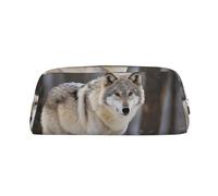 LHBWCVN wolf in the snow Pencil Case Large Capacity Pencil Pouch Aesthetic Pen Bag Leather Makeup Bag for Women Men Travel Toiletry Bags Zipper Cosmetic Bag Wide-open Coin Pouch Purse, Silver, One