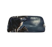 LHBWCVN wolves in the moonlight Pencil Case Large Capacity Pencil Pouch Aesthetic Pen Bag Leather Makeup Bag for Women Men Travel Toiletry Bags Zipper Cosmetic Bag Wide-open Coin Pouch Purse, Silver