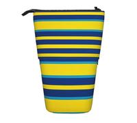 LHBWCVN Yellow and blue stripes Cosmetics Bag Standing Pencil Case Telescopic Pencil Bag Portable Pencil Holder Cute Stand up Pencil Pouch for Women Men Travel Coin Pouch Purse