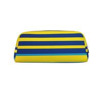 LHBWCVN Yellow and blue stripes Pencil Case Large Capacity Pencil Pouch Aesthetic Pen Bag Leather Makeup Bag for Women Men Travel Toiletry Bags Zipper Cosmetic Bag Wide-open Coin Pouch Purse