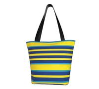 LHBWCVN Yellow and blue stripes Tote Bag for Women Top-Handle Purse Large Shoulder Hobo Bags Casual Handbags Aesthetic Shopping Bag Reusable Grocery Bag Zipper Work Bag Travel Beach Bag
