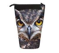 LHBWCVN Yellow eyed owl Cosmetics Bag Standing Pencil Case Telescopic Pencil Bag Portable Pencil Holder Cute Stand up Pencil Pouch for Women Men Travel Coin Pouch Purse