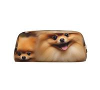 LHBWCVN Yellow pomeranian Pencil Case Large Capacity Pencil Pouch Aesthetic Pen Bag Leather Makeup Bag for Women Men Travel Toiletry Bags Zipper Cosmetic Bag Wide-open Coin Pouch Purse, Gold, One size