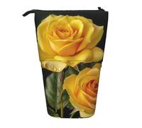 LHBWCVN Yellow Rose Cosmetics Bag Standing Pencil Case Telescopic Pencil Bag Portable Pencil Holder Cute Stand up Pencil Pouch for Women Men Travel Coin Pouch Purse