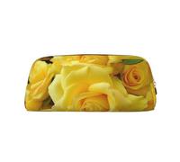 LHBWCVN Yellow Rose Pencil Case Large Capacity Pencil Pouch Aesthetic Pen Bag Leather Makeup Bag for Women Men Travel Toiletry Bags Zipper Cosmetic Bag Wide-open Coin Pouch Purse, Gold, One Size