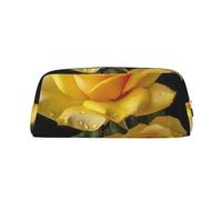 LHBWCVN Yellow Rose Pencil Case Large Capacity Pencil Pouch Aesthetic Pen Bag Leather Makeup Bag for Women Men Travel Toiletry Bags Zipper Cosmetic Bag Wide-open Coin Pouch Purse, Silver, One Size
