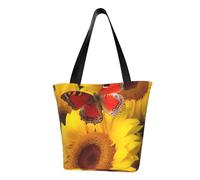 LHBWCVN Yellow Sunflowers with Red Butterfly Tote Bag for Women Top-Handle Purse Large Shoulder Hobo Bags Casual Handbags Aesthetic Shopping Bag Reusable Grocery Bag Zipper Work Bag Travel Beach Bag
