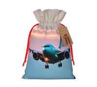 LHBZXMKJ Airplane in The Evening Lights Print Drawstring Present Bags Christmas gifts Wrapping Sacks Pouches for Xmas Party