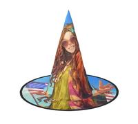 LHBZXMKJ America Flag and Hippie Peace Print Halloween hat Women Witch Hat Costume Decoration for Festival Carnival Party