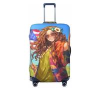 LHBZXMKJ America Flag and Hippie Peace Print Luggage Cover Suitcase Protector Anti-scratch Fits 18-32 Inch Trolley Case, Black, Medium