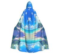 LHBZXMKJ Beach and Palm Tree Print Hooded Cape,Unisex Cloak Party Robe Mardi Gras,Halloween Costume for Men Women