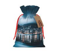 LHBZXMKJ Beautiful City Night View Print Drawstring Present Bags Christmas gifts Wrapping Sacks Pouches for Xmas Party