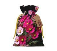 LHBZXMKJ Blooming Flowers Black Print Drawstring Present Bags Christmas gifts Wrapping Sacks Pouches for Xmas Party
