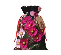 LHBZXMKJ Blooming Flowers Black Print Drawstring Present Bags Christmas gifts Wrapping Sacks Pouches for Xmas Party