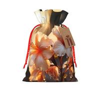 LHBZXMKJ Blooming Hibiscus Flowers Print Drawstring Present Bags Christmas gifts Wrapping Sacks Pouches for Xmas Party