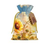 LHBZXMKJ Blooming Sunflower Print Drawstring Present Bags Christmas gifts Wrapping Sacks Pouches for Xmas Party