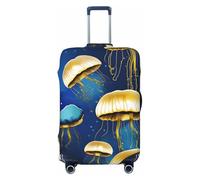 LHBZXMKJ Blue and Gold Jellyfish Print Luggage Cover Suitcase Protector Anti-scratch Fits 18-32 Inch Trolley Case, Black, Medium
