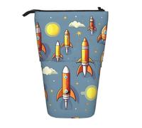 LHBZXMKJ Cartoon Rocket Print Telescopic Pencil Bag Stationery Case Stand-up pencil case Cosmetics storage bag