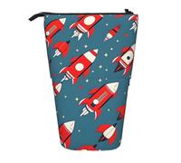 LHBZXMKJ Cartoon Rockets Print Telescopic Pencil Bag Stationery Case Stand-up pencil case Cosmetics storage bag