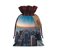 LHBZXMKJ Chicago Illinois Usa 1 Print Christmas Gifts Bags Plaid Drawstring Bags Christmas Sack Bags for Party Favors