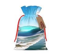 LHBZXMKJ Clear Sky Wave Beach Print Drawstring Present Bags Christmas gifts Wrapping Sacks Pouches for Xmas Party