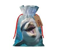 LHBZXMKJ Cute dolphin Print Drawstring Present Bags Christmas gifts Wrapping Sacks Pouches for Xmas Party , Black, M