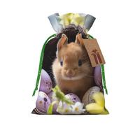LHBZXMKJ Easter Bunny Eggs Spring Flower Rabbit Print Drawstring Present Bags Christmas gifts Wrapping Sacks Pouches for Xmas Party
