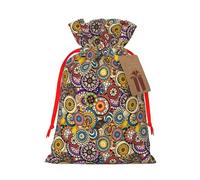 LHBZXMKJ Ethnic Circles Floral Pattern Print Drawstring Present Bags Christmas gifts Wrapping Sacks Pouches for Xmas Party