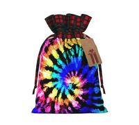 LHBZXMKJ Exotic Tribe Tie Dye Style Print Christmas Gifts Bags Plaid Drawstring Bags Christmas Sack Bags for Party Favors