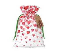 LHBZXMKJ Falling Red Hearts Print Drawstring Present Bags Christmas gifts Wrapping Sacks Pouches for Xmas Party