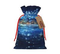 LHBZXMKJ Famous Cityscape Print Drawstring Present Bags Christmas gifts Wrapping Sacks Pouches for Xmas Party , Black, M