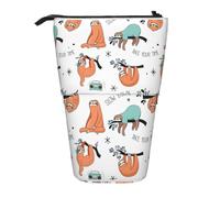 LHBZXMKJ funny Cute Animal Sloth Music Print Telescopic Pencil Bag Stationery Case Stand-up pencil case Cosmetics storage bag