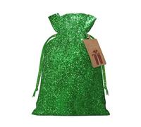 LHBZXMKJ Green Sequin Sparkle Print Drawstring Present Bags Christmas gifts Wrapping Sacks Pouches for Xmas Party
