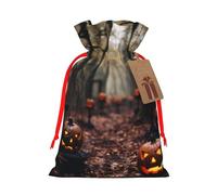 LHBZXMKJ Halloween Pumpkin Graveyard Print Drawstring Present Bags Christmas gifts Wrapping Sacks Pouches for Xmas Party