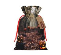 LHBZXMKJ Halloween Pumpkin Graveyard Print Drawstring Present Bags Christmas gifts Wrapping Sacks Pouches for Xmas Party