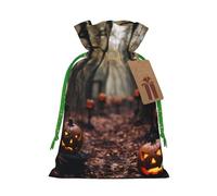 LHBZXMKJ Halloween Pumpkin Graveyard Print Drawstring Present Bags Christmas gifts Wrapping Sacks Pouches for Xmas Party